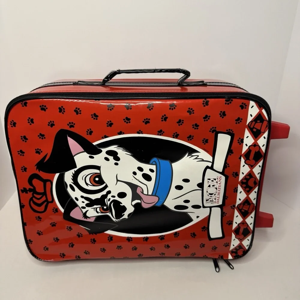 Vintage Disney 101 Dalmatians Rolling Suitcase Bone Shaped Handle 1990s Luggage